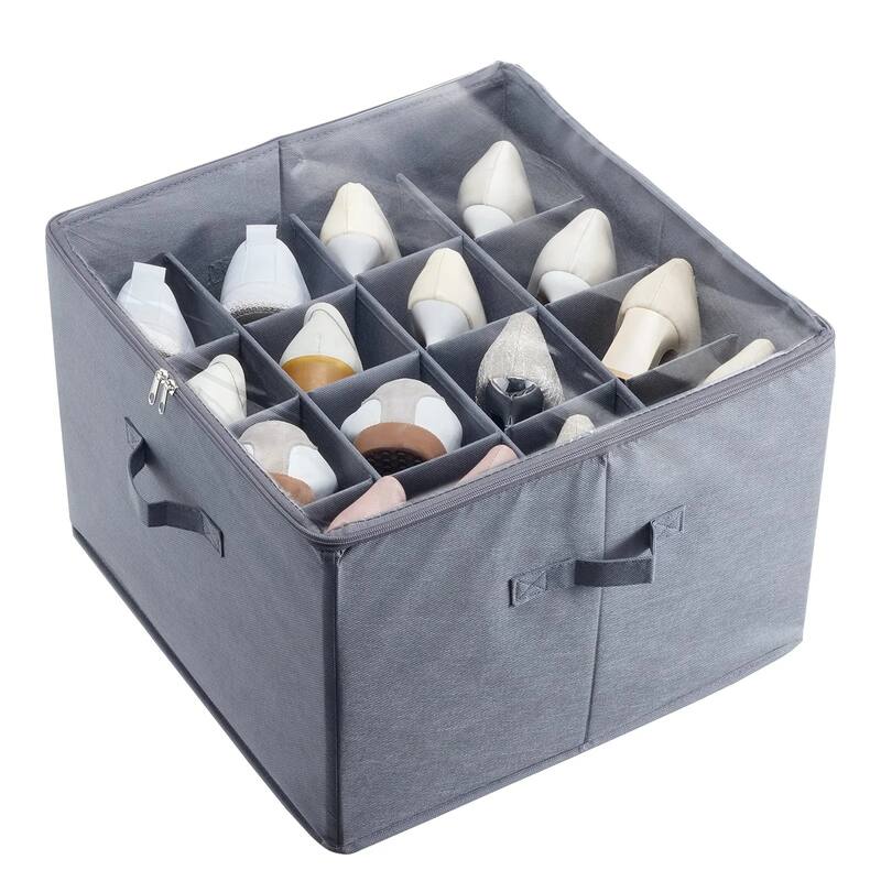 Under Bed Shoe Organizer with Dividers and Clear Cover for Storage - 17 x 17 x 12.4 in