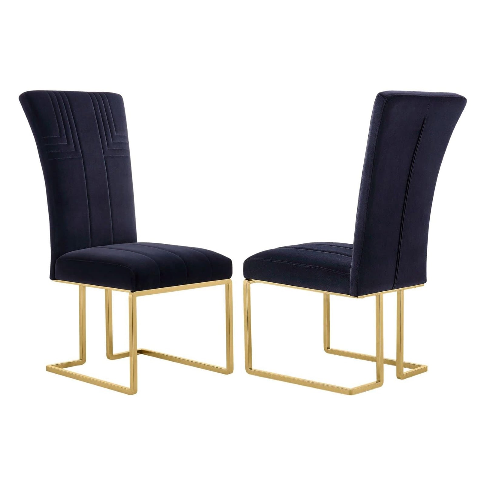 Velvet Dining Chairs with High Back and Polished Metal Legs