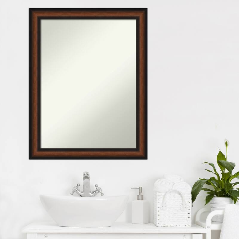 Non-Beveled Bathroom Wall Mirror - Yale Walnut Frame