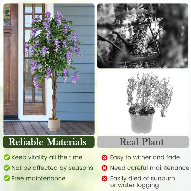 Costway 1/2 PCS 5.5 FT Tall Artificial Ficus Tree Faux Wisteria Plant