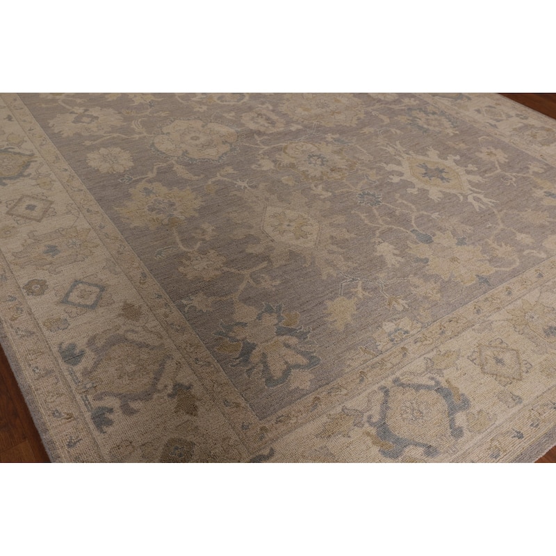 Vegetable Dye Gray Oushak Turkish Area Rug Hand-Knotted Wool Carpet - 9'4" x 12'4"
