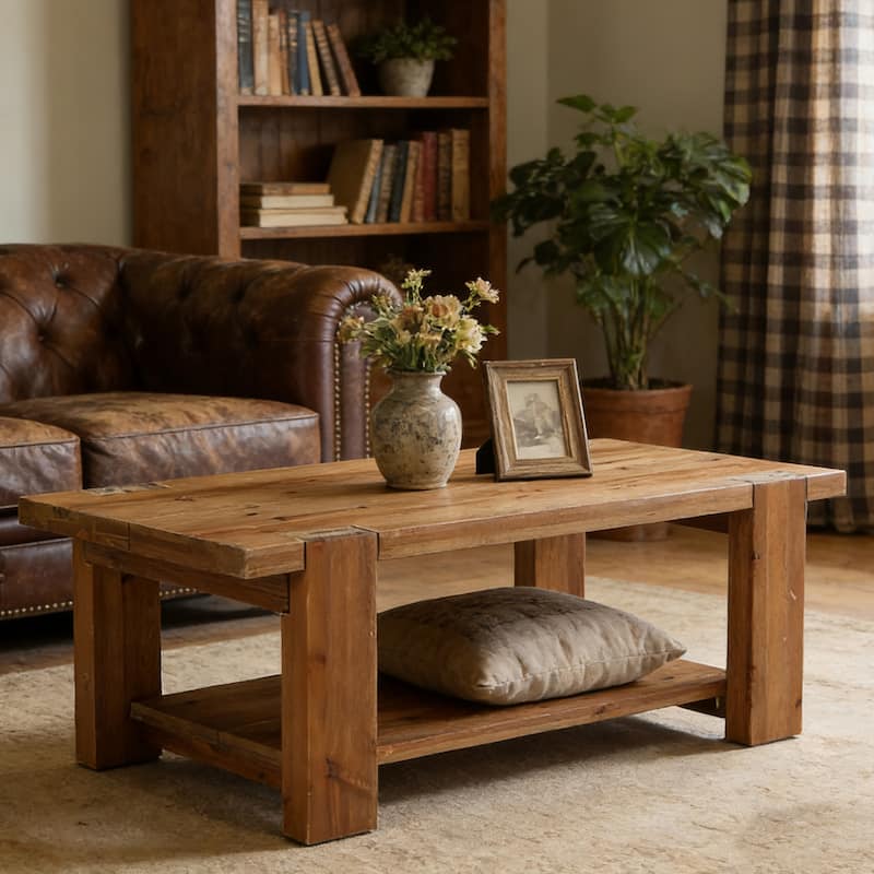 Solid Wood Coffee Table with Storage Shelf