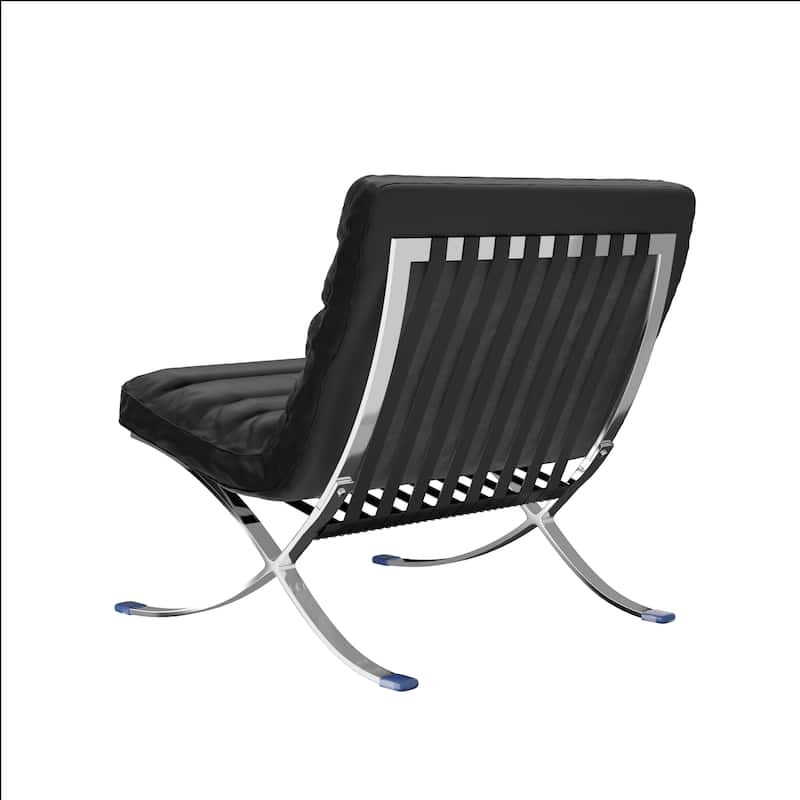 HomeRoots 29" Black and Silver Tufted Leather and Upholstered Folding Lounge Chair - 29.30 in. x 28.00 in. x 29.30 in.