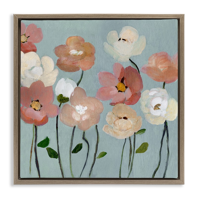 Stupell Soft Mixed Blossoms Framed Floater Canvas Wall Art Design By Charity Henderson - 18 x 18 - Brown