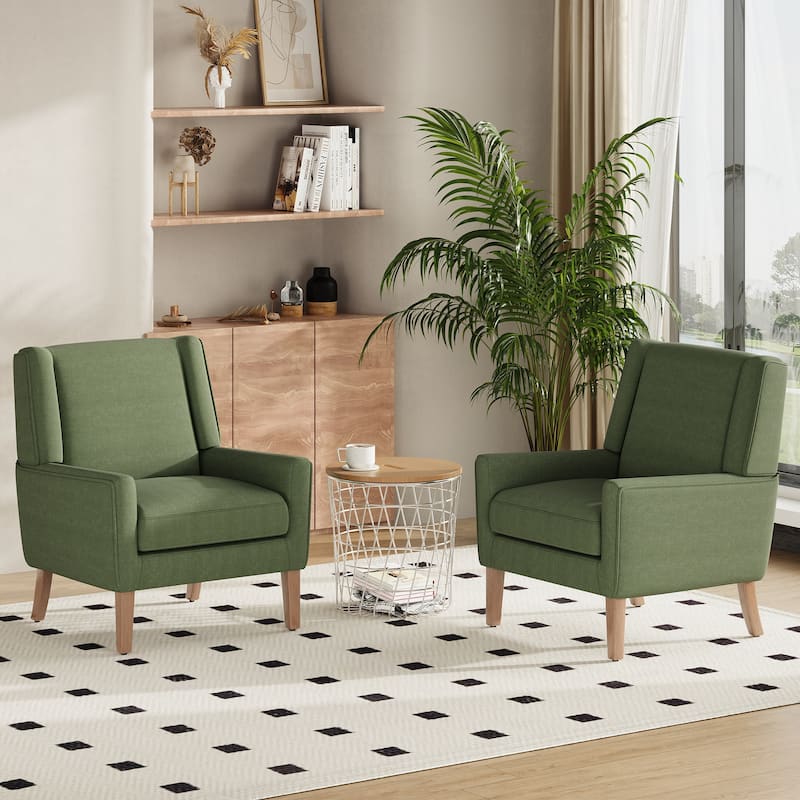 Mid-Century Linen Wing Chair - Tailored Channel Tufting & Walnut Tapered Legs, Compact Accent for Reading Nooks