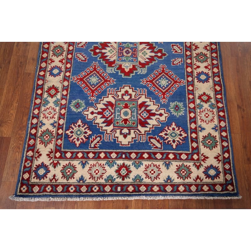 Blue Kazak Oriental Foyer Rug Handmade Wool Carpet - 3'4" x 5'1"