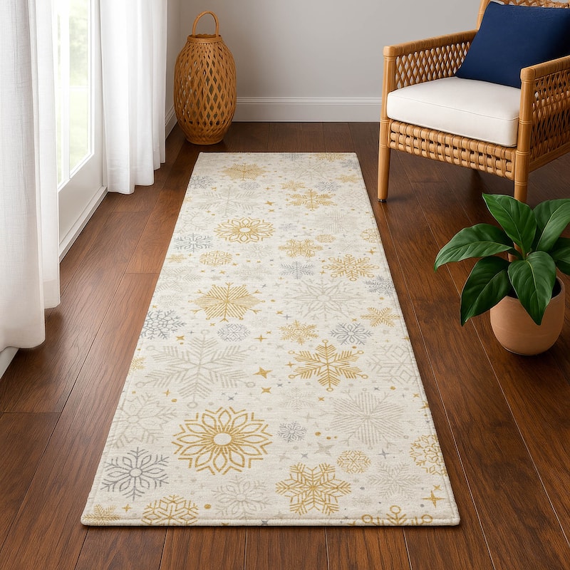 Premium Washable Super Soft Winter Snowflake Mayfield Rug - Ivory - 2'3" x 7'6"