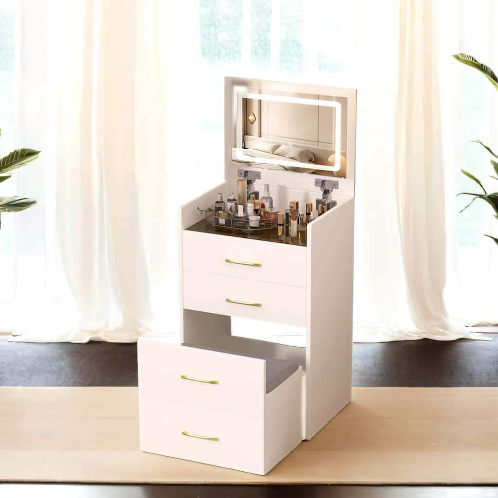 3-in-1 Design Vanity Desk with Mirror, Visible Glass Top & 3 Drawers