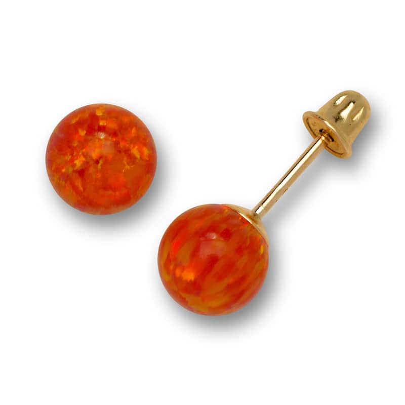 14K Yellow Gold Colors of Created Opal 6mm Ball Post Stud Screw-back Earrings - orange-yellow - Orange