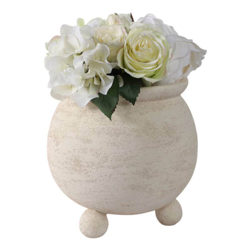 Pottery Planter Tripod Feet Rustic Texture Home Garden Use - 9" Ivory - 9" x 9" x 9"