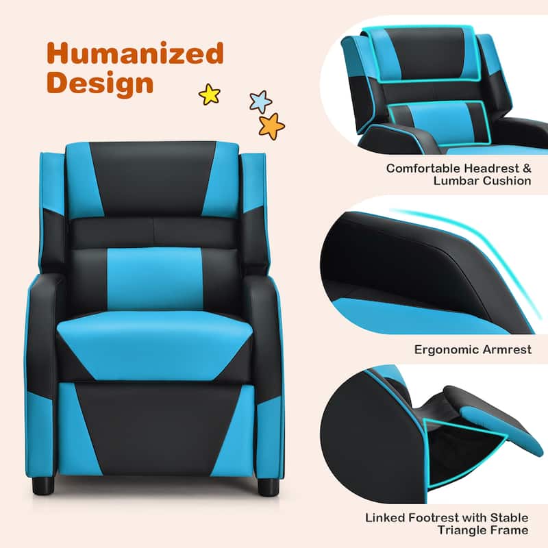 Costway Kids Youth Gaming Sofa Recliner w/Headrest & Footrest PU