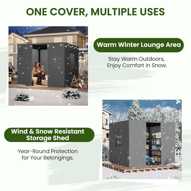 EROMMY Waterproof Pergola Winter Cover with Sidewalls, Mesh Windows and Roll-Up Door, All-Season Weather Enclosure