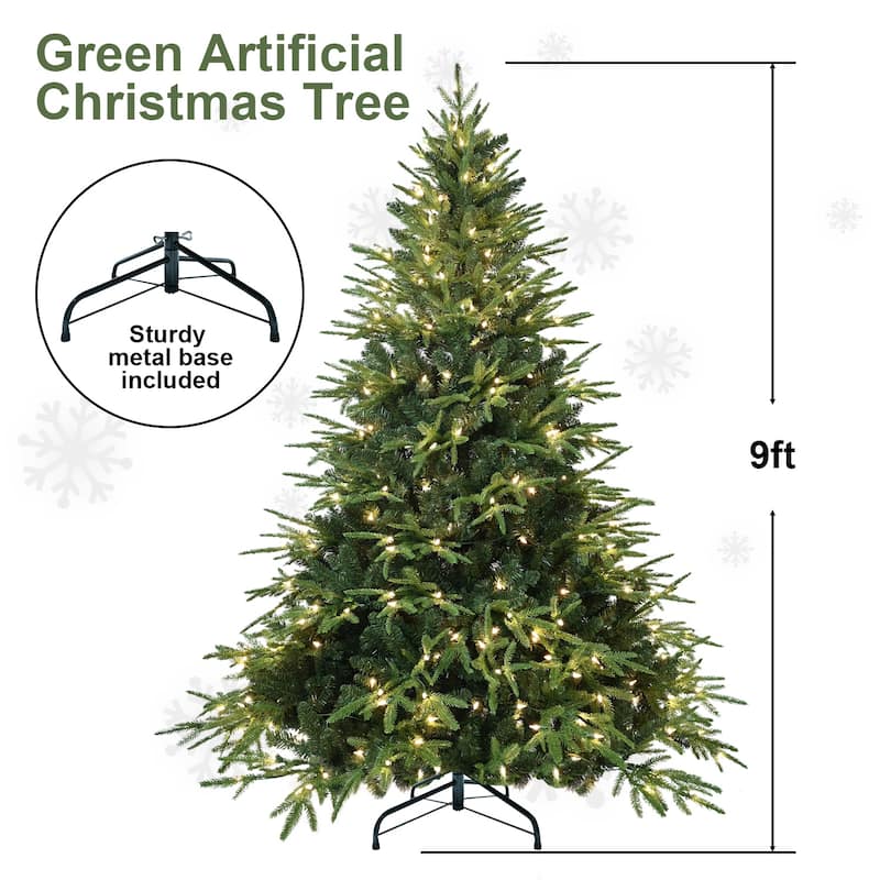 Pre-Lit Artificial Pine Tree - Warm White Incandescent Lights, PE+PVC Branches, Metal Stand - Green