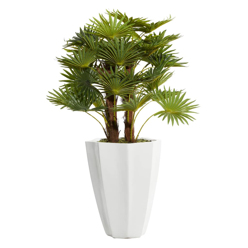 Faux Foliage Majesty Palm Artificial Plant with Realistic Leaves and White Fiberglass Pot - Green - Roche River Decor