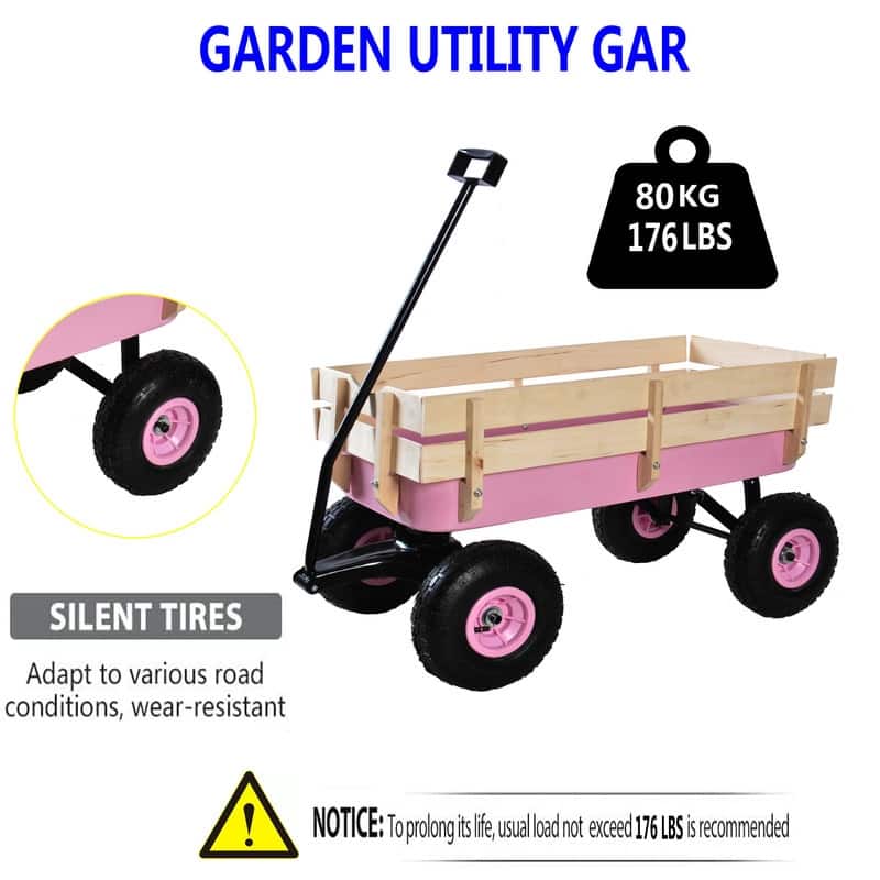 Outdoor Wagon All Terrain Pulling w/Wood Railing Air Tires Children Kid Garden