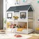 preview thumbnail 14 of 24, Twin Over Twin Bunk Bed with Roof, Windows, Ladder, and Guardrails, Solid Wood Playhouse Design, Space-Saving for Kids, Grey White