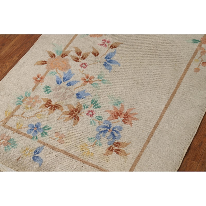 Vegetable Dye Art Deco Chinese Vintage Foyer Rug Handmade Wool Carpet - 2'6" x 5'1"