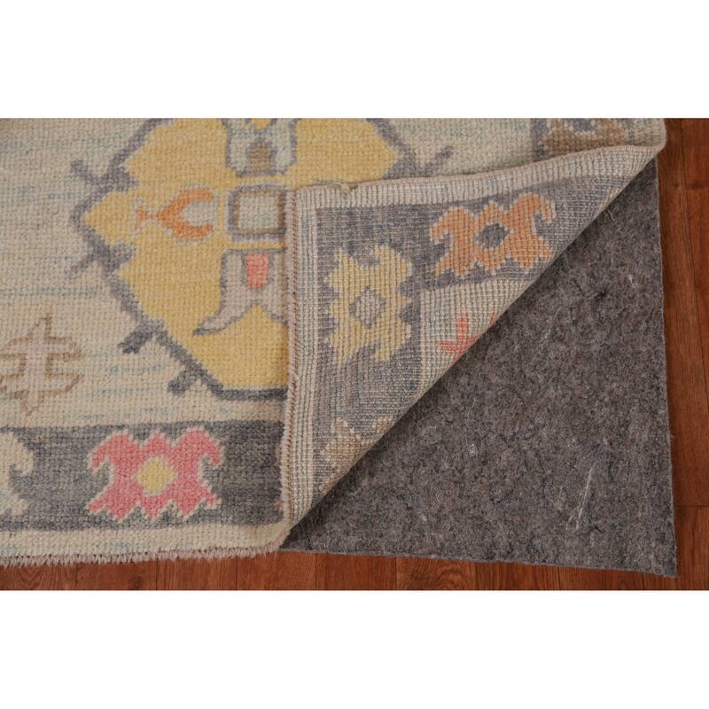 Hand Knotted Oriental 100% Wool Carpet Transitional Geometric Beige & Ivories Oushak Runner Rug - 9' 2'' X 3' 1''