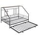 preview thumbnail 18 of 16, Metal Full Size House Bed Frame with Pull Out Twin Size Trundle Bed Fram, Semi-enclosed Roof and Shelf for Kids, Teens