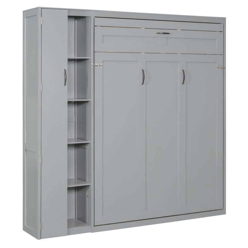 Roomfitters Full/Queen Size Murphy Bed Wall Bed with Shelves, Wardrobe and LED Lights