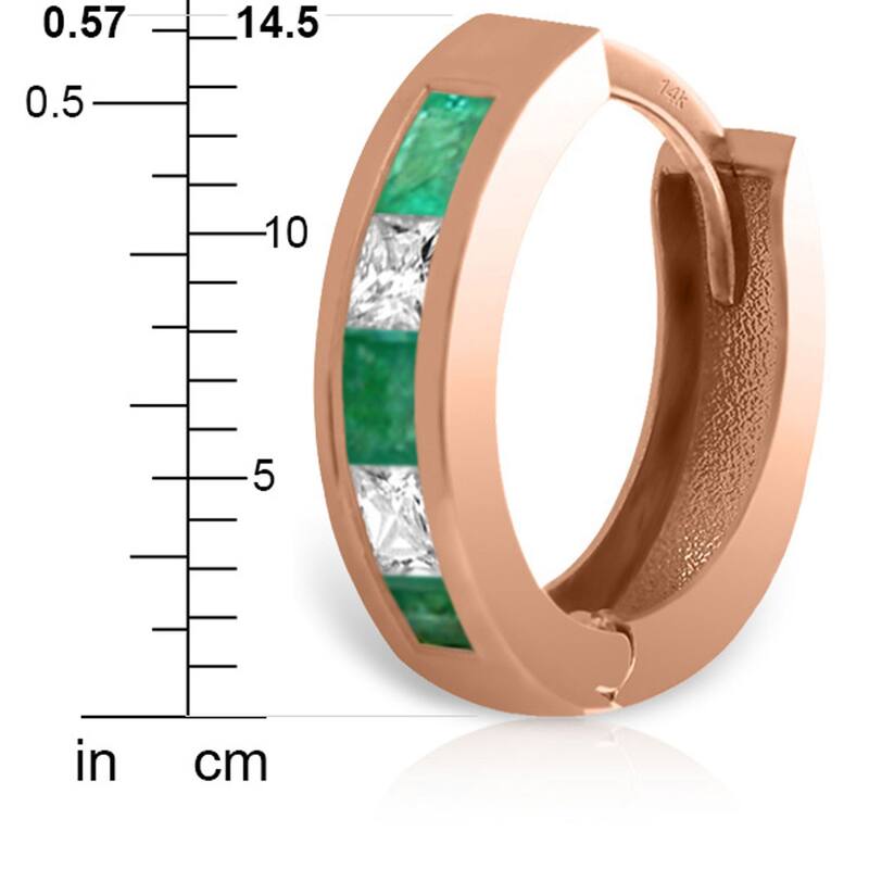 1.26 Carat 14K Solid Gold Hoop Earrings Natural Emerald Rose Topaz