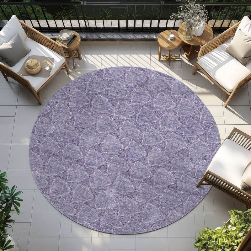 Machine Washable Indoor/ Outdoor Abstract Trellis Chantille Rug - Lavender - 8' x 8'