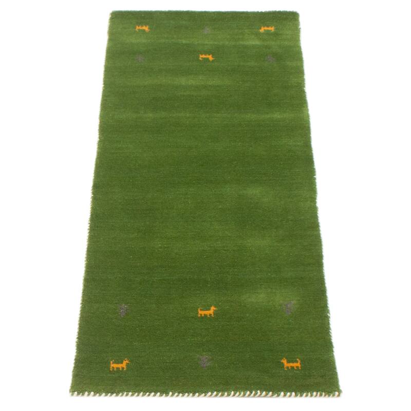 Kashkuli Gabbeh Green Rug 1'11" x 5'10" - 1'11 x 5'10