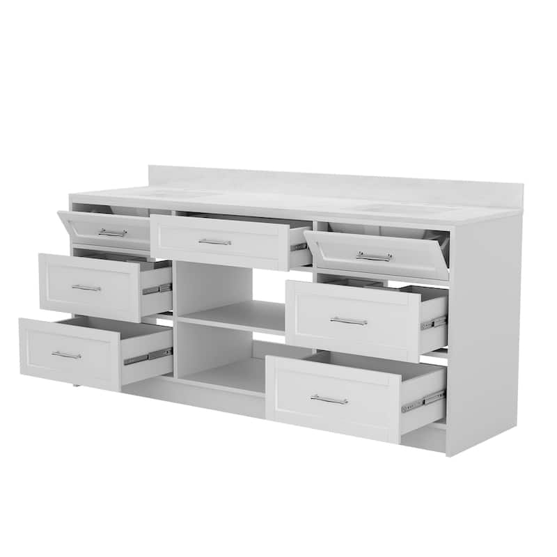 72-in Undermount Double Sink Bathroom Vanity with White Quartz Top