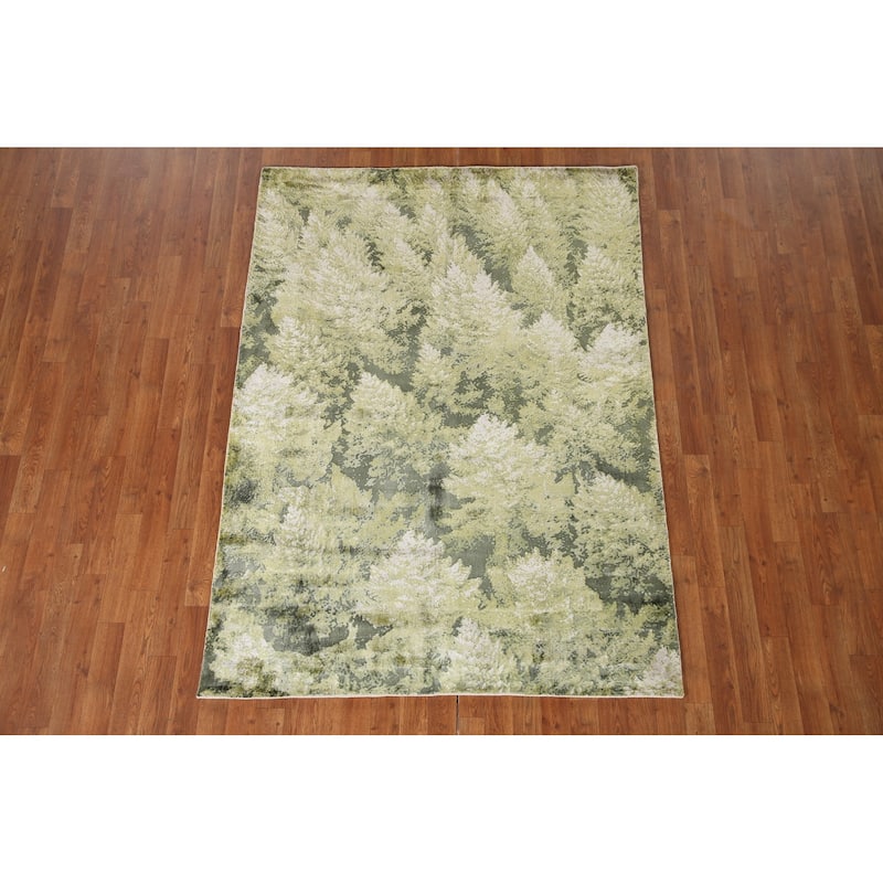 Green Abstract Modern Area Rug Hand-knotted Wool Carpet - 4'8"x 6'6"