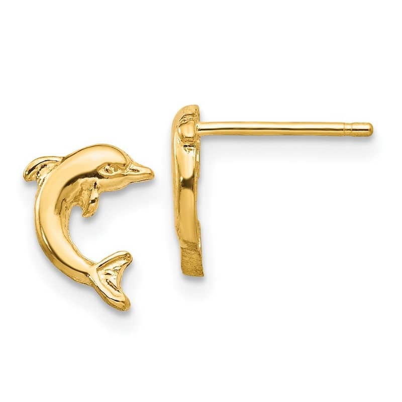 Curata 10k Yellow or White Gold 9x7mm Girls Dolphin Post Earrings
