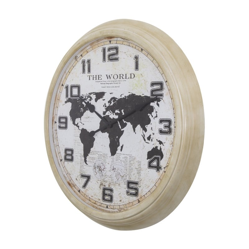 Rustic World Map, 37"D Wall Clock
