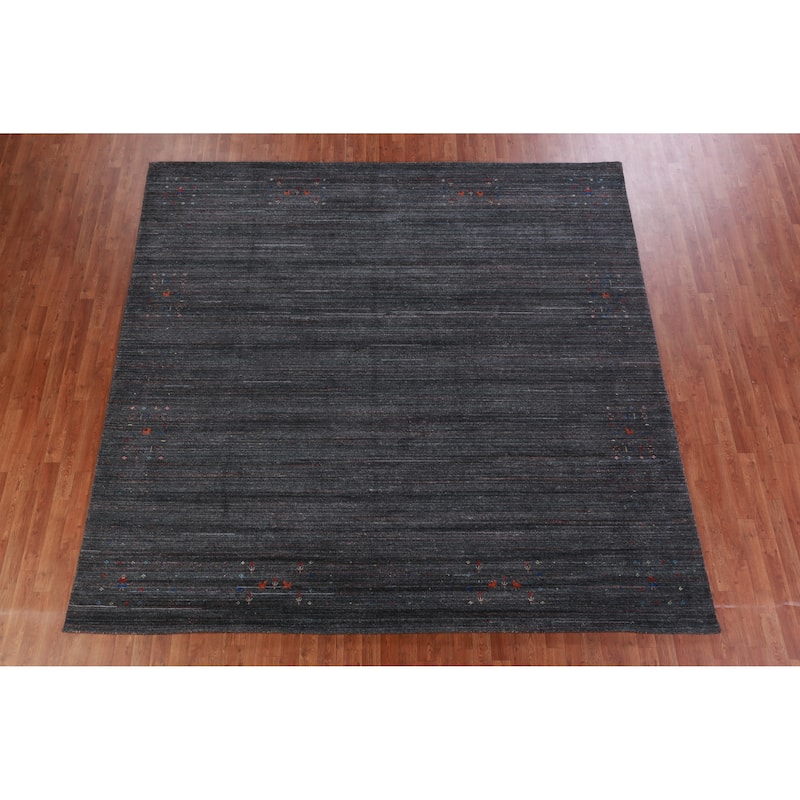 Hand Knotted Oriental 100% Wool Carpet Tribal Stripe Greys & Charcoal Gabbeh Area Rug - 9' 6'' X 9' 9''