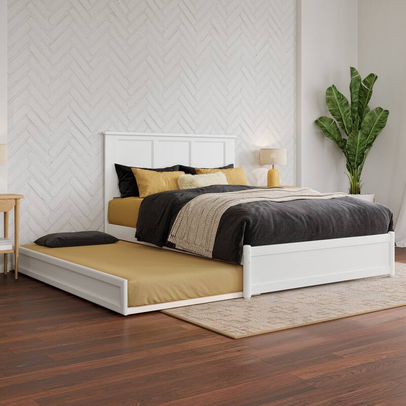 Felicity Platform Bed with Panel Footboard and Twin Trundle - White - Full
