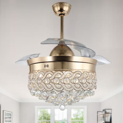 Bella Depot 42" Modern Crystal Retractable Ceiling Fan with LED Light and Remote Control
