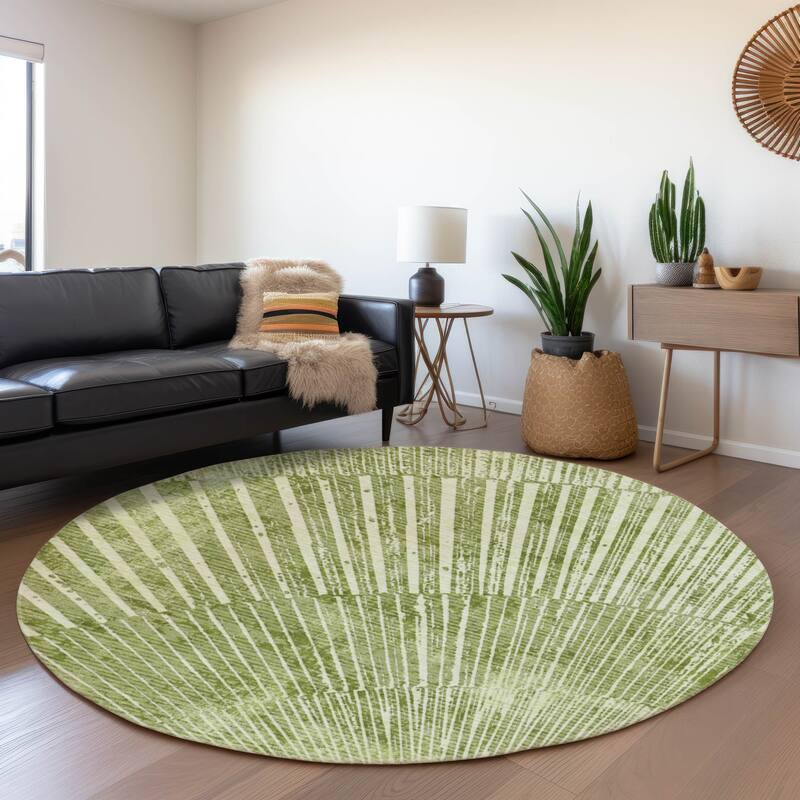 Premium Washable Super Soft Modern Starburst Mayfield Rug - Sage - 8' x 8' - Round