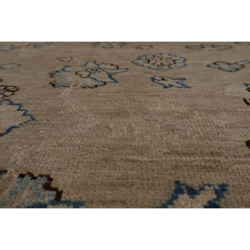 Vegetable Dye Oushak Turkish Rug Handmade Beige Floral Wool Carpet - 7'10"x 9'6"
