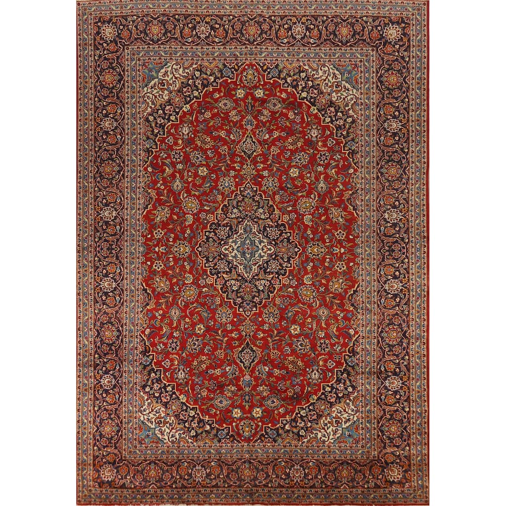 Hand Knotted Oriental 100% Wool Carpet Traditional Floral Red Kashan Area Rug - 13' 5'' X 9' 11''