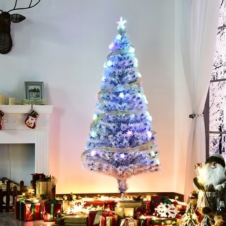 HOMCOM Icy-Blue and White Christmas Tree with Lights, Prelit Christmas Tree 5 ft., Faux Small Christmas Tree with Stand