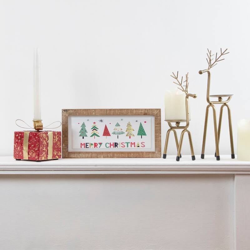 11.75" Framed Merry Christmas Trees Metal Wall Sign