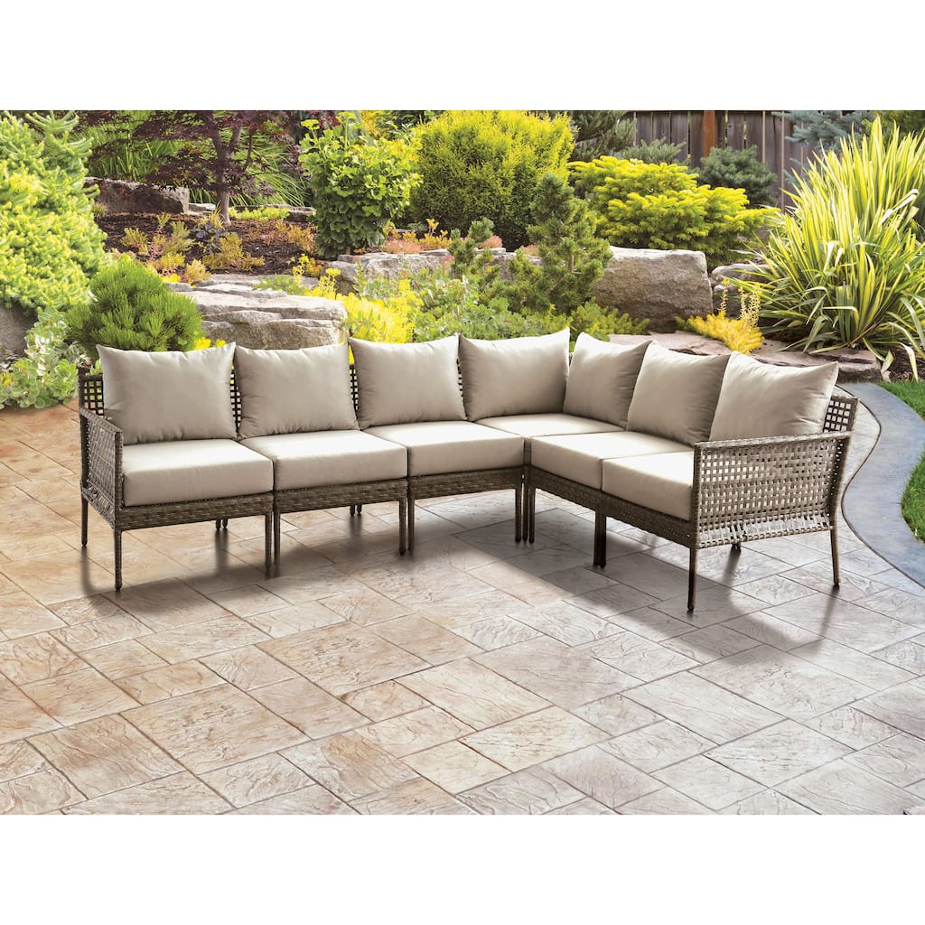 Deso Contemporary Beige Fabric Padded Sectional by Furniture of America