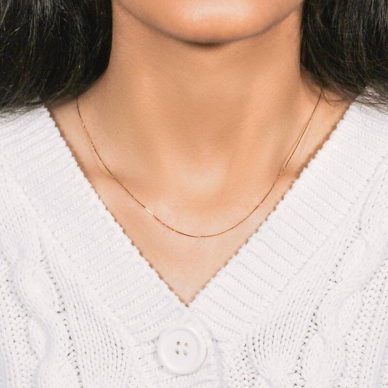 MayaMila 18k Solid Yellow Gold Thin Box Chain Necklace 0.6mm 16"-20"