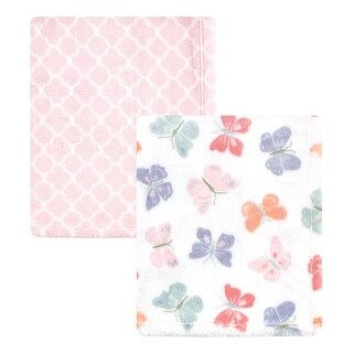 Hudson Baby Infant Girl Cozy Plush Luxury Blankets 2pk, Butterflies, One Size - Butterflies - One Size