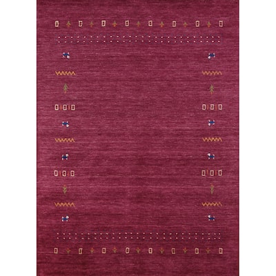 Purple Gabbeh Oriental Area Rug Hand-Knotted Wool Carpet - 4'8" x 6'6"