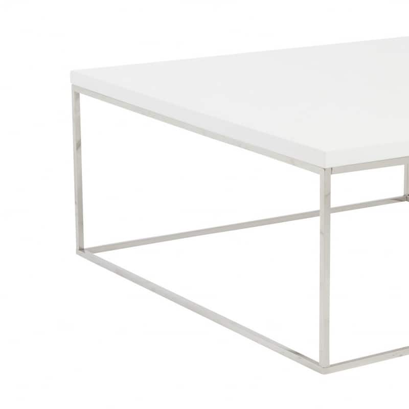 HomeRoots 35" White and Silver Wood And Metal Square Frame Coffee Table