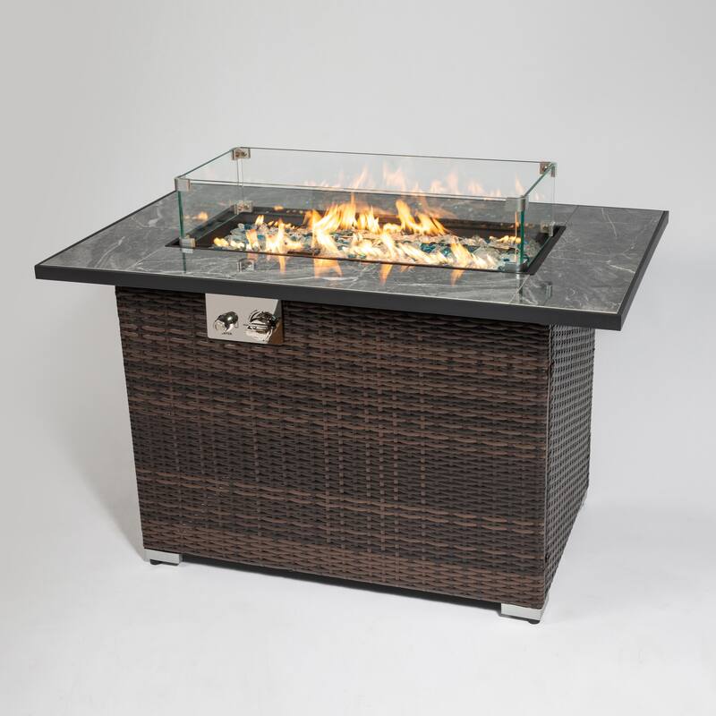 GDFStudio - Bella 44" Outdoor Propane Fire Pit Table with Ceramic Tile Top and Lid