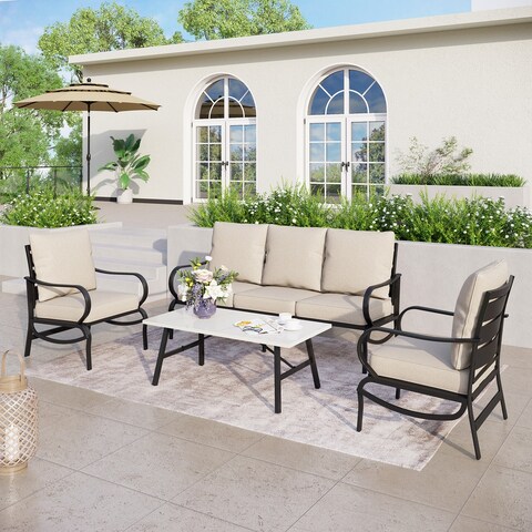 5/7/9-Seat Patio Conversation Set, Outdoor Sofa Set with Single Sofa Chairs, 3-Seater Sofa, Ottoman and Coffee Table
