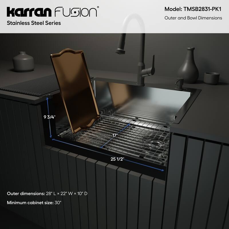 Karran Fusion Top Mount 28-in x 22-in Stainless Steel Single Bowl Kitchen Sink