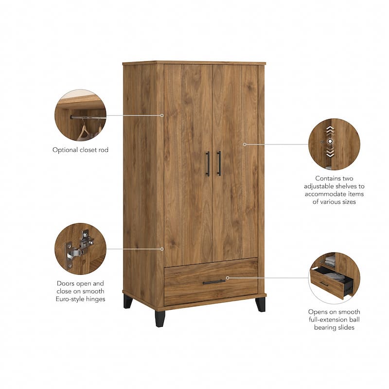 Somerset Tall Storage Cabinet with Doors and Drawer by Bush Furniture