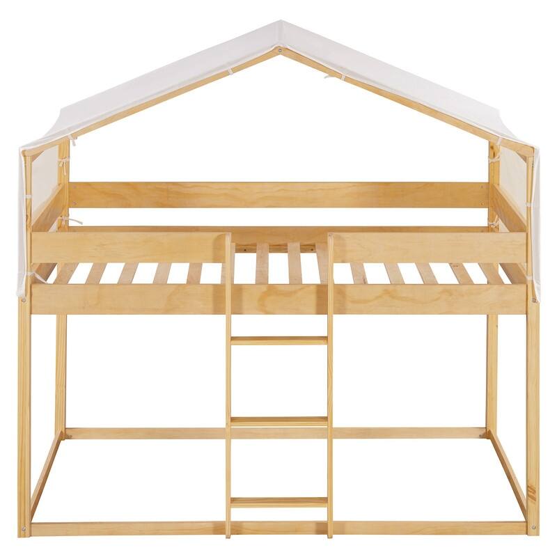 Twin Over Twin Size Wooden Bunk Bed with Tent