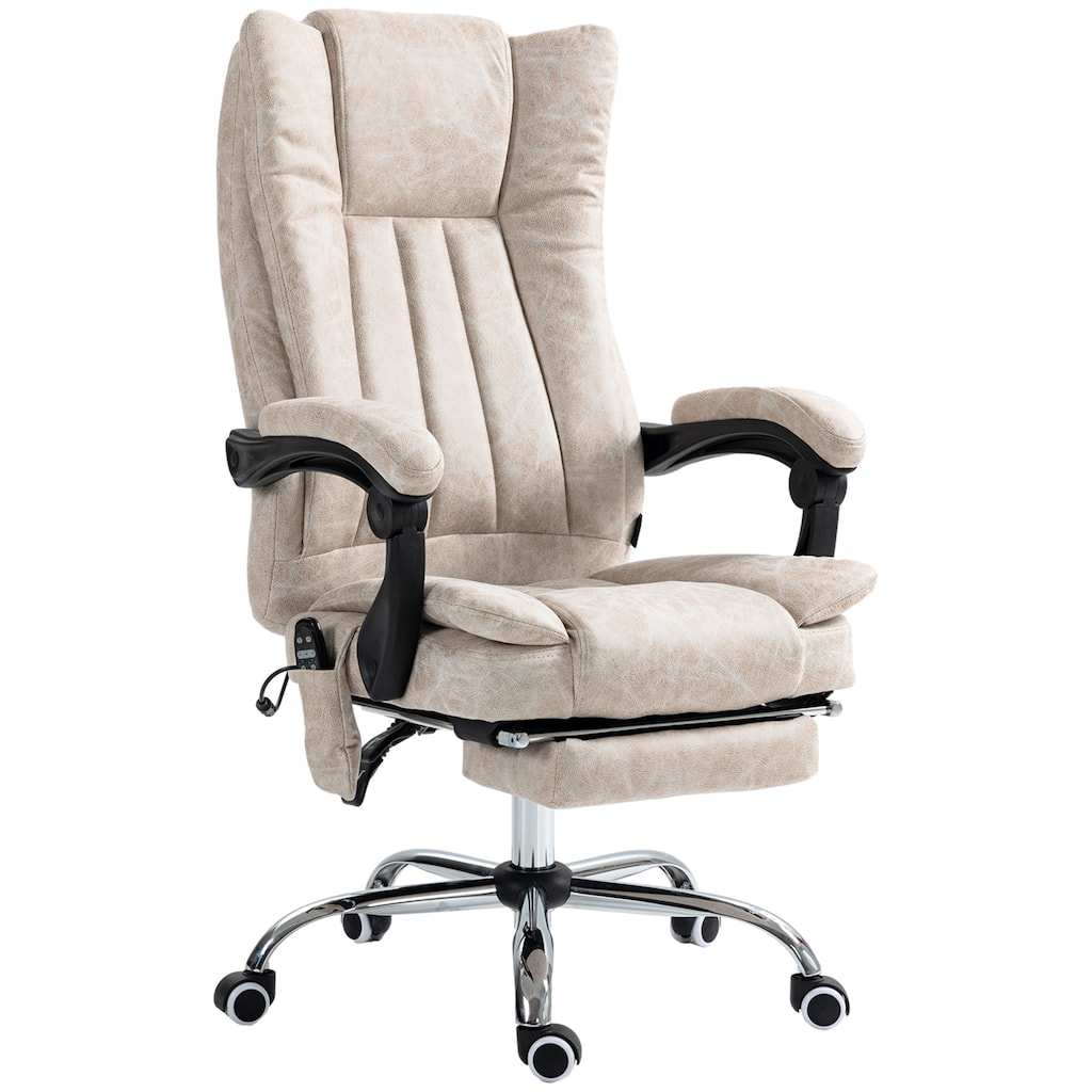 Modern Microfiber Office Chair, High Back Computer Chair with 6 Point Massage, Heat, Adjustable Height and Retractable Footrest